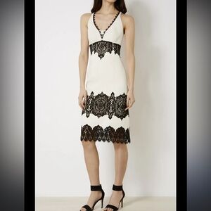 Karen Millen Cream and Black Lace Accent Dress size US 6